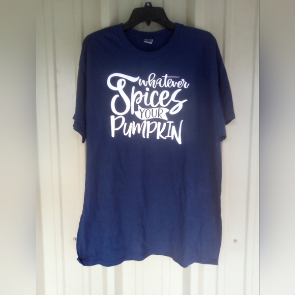 Women's Whatever Spices Your Pumpkin Navy Blue T Shirt Size XL Fall October - Picture 2 of 2